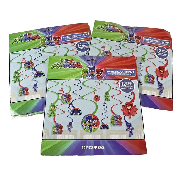 PJ Masks Birthday Party Decorations Lot of 3 Packs (12 pieces ea) Red Green Blue - Picture 1 of 5